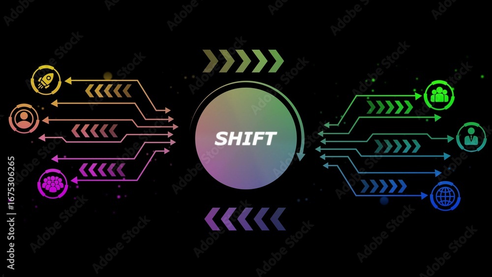 Poster digital transformation concept with glowing circuits and icons on black background technology networ