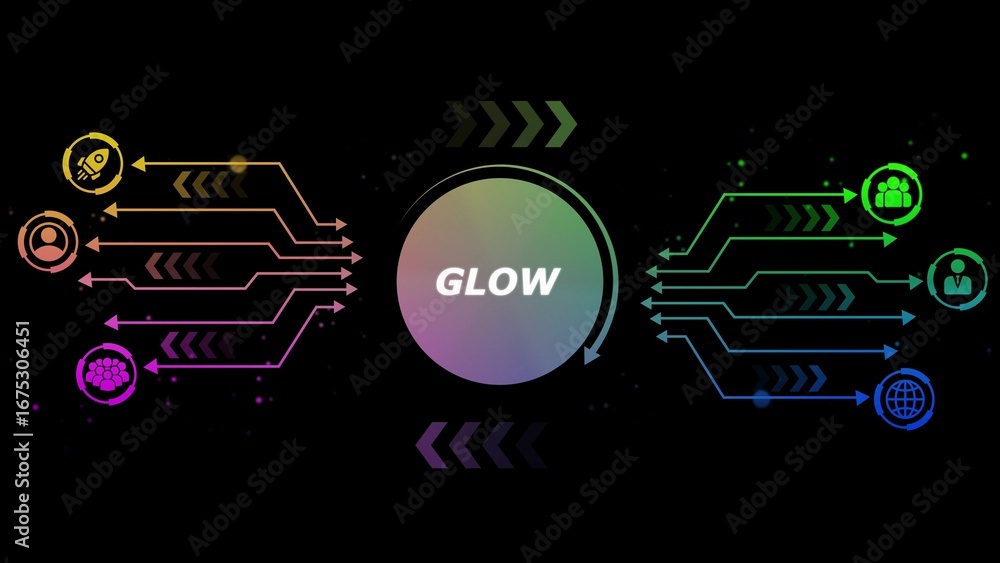 Poster abstract digital infographic with glowing circle and connecting lines to icons technology network