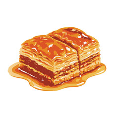 Vector art of two pieces of baklava pastry with honey syrup isolated on white