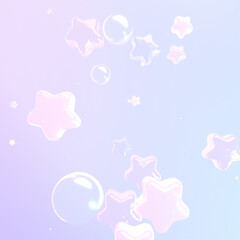 3D render pastel stars and bubbles sky.