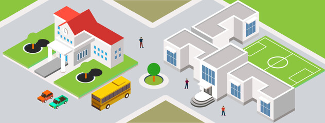School Campus and collage Isometric View