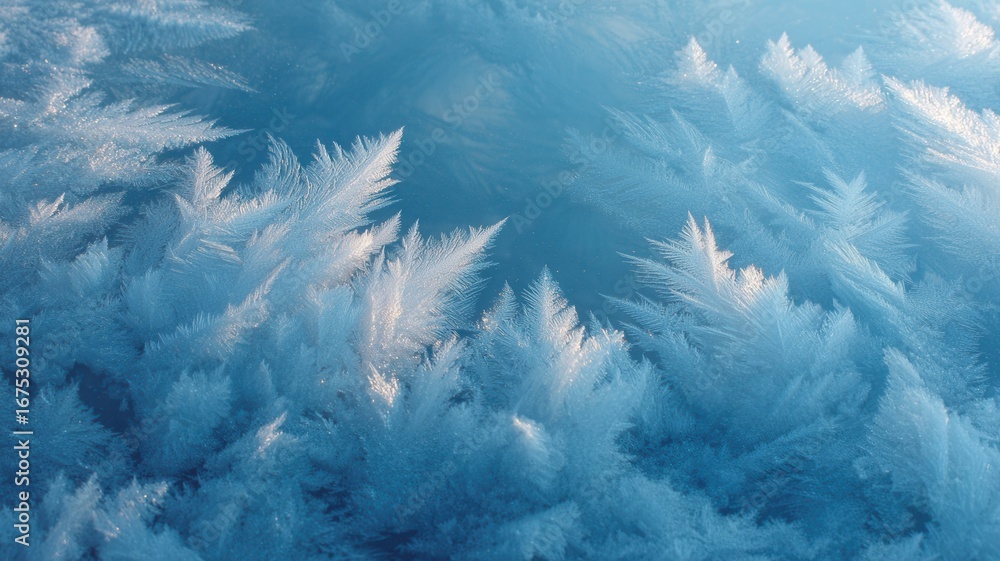 Poster beautiful ice crystals forming intricate patterns a frosty surface, creating scene mesmerizing winte