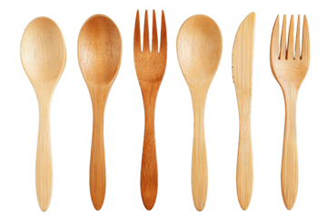 wooden cutlery eco set isolated on white background plastic alternative