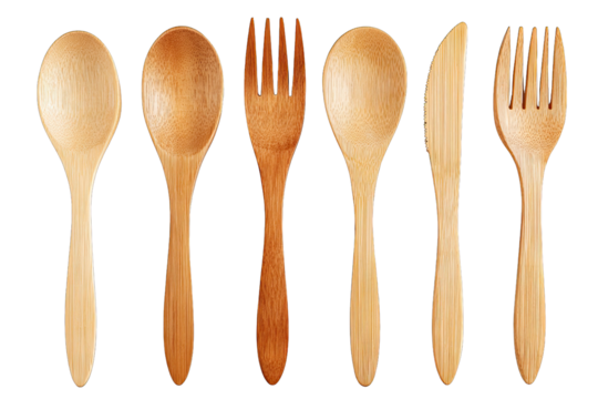 wooden cutlery eco set isolated on white background plastic alternative