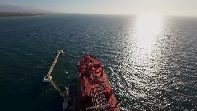 Gas tanker in Venezuelan waters, transporting propane at sunset