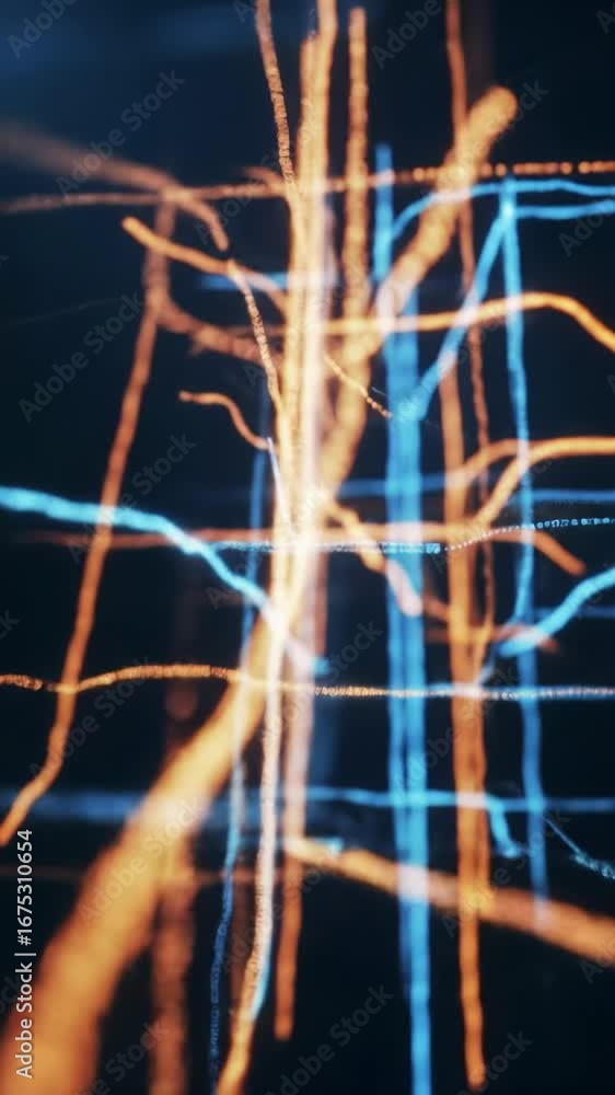Poster dynamic video: rapidly expanding neural network, luminous data streams converging, intertwining, flo