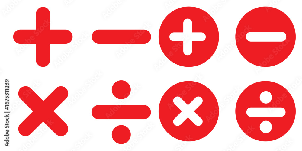 Poster four basic mathematical operation symbols plus minus multiply and divide. addition, subtraction, mul