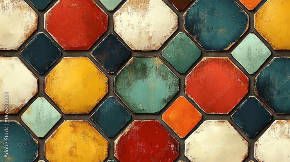 Aufkleber vibrant and textured geometric tile pattern with octagons and squares