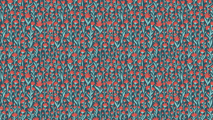 Seamless floral pattern design: red flower and leaf repeat pattern for textile and wallpaper