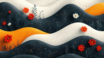 Serene floral landscape with layered hills and vibrant colors, digital art