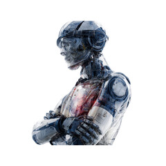 Translucent Android Robot with Arms Crossed, Futuristic AI Concept