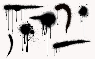 graffiti spray background. set dripping paint spray, graffiti spray background. vector spray paint shape with messy stains black