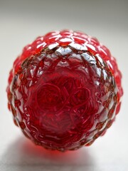 High resolution close up color image of a single red and clear color dragon's egg made up of epoxy...