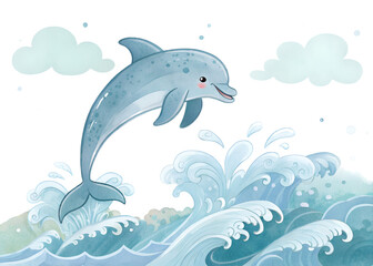 Watercolor Dolphin Jumping PNG – Cute Ocean Animal Clipart, Transparent Background, Sublimation, T-shirt & Mug Design