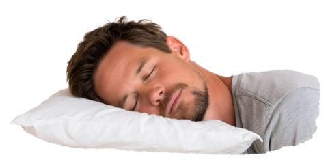 Man sleeping soundly on pillow resting comfortably with closed eyes demonstrating peaceful rest dreaming concept embodying relaxation rejuvenation and the importance of good