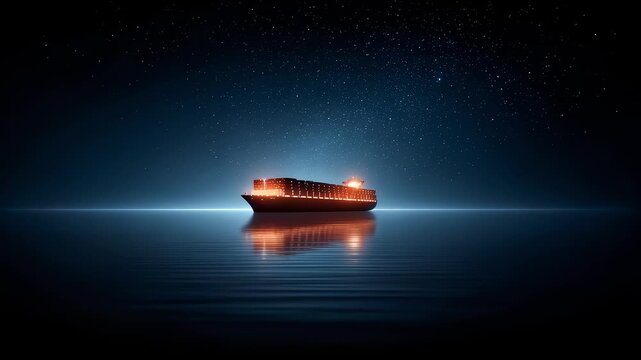 Cargo Ship Sailing into the Future under Starlight