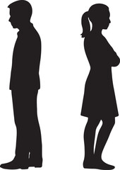 Silhouettes of a couple standing apart with arms crossed