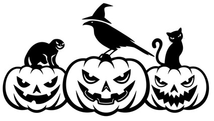 Halloween pumpkin set with bats and spooky decorations