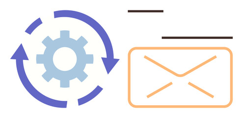 Gear and arrows denoting automation paired with an envelope signifying email exchange. Ideal for workflow, optimization, email marketing, automation, communication, process improvement, digital