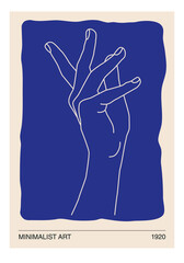 Human hands line art contemporary abstract poster