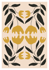 Minimalist poster with abstract art botanical composition in trendy contemporary collage style