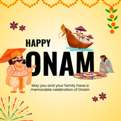 Onam Festival Wish Template Design – Traditional Kerala Pookalam and Happy Onam Greetings