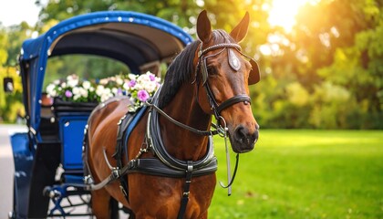 Horse-drawn carriage in park