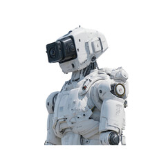 Naklejka premium Futuristic White Robot, AI Technology, Artificial Intelligence, Advanced Robotics