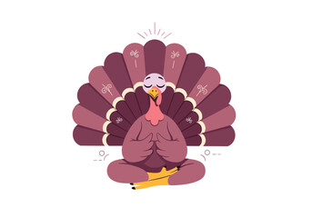 A meditative turkey embraces tranquility during autumn celebrations finding inner peace and zen amidst festive gatherings and gratitude