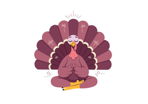 A meditative turkey embraces tranquility during autumn celebrations finding inner peace and zen amidst festive gatherings and gratitude