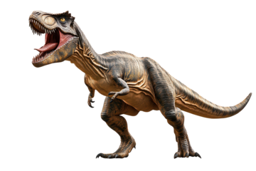 Giganotosaurus dinosaur stands roaring in a prehistoric landscape showcasing its impressive size and powerful presence amidst a vibrant backdrop