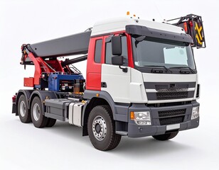 Red & White Crane Truck on white background 