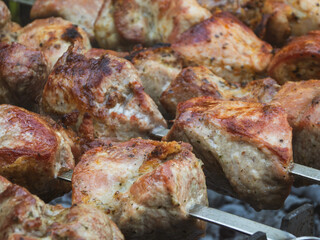Grilled Pork Skewers Closeup.