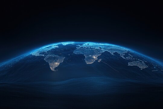 Global earth network, futuristic blue data map