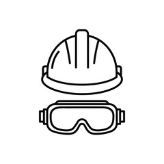 Safety gear icon set hard hat and safety goggles for workplace protection white background