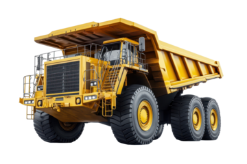 Massive yellow mining truck showcasing intricate details and robust design parked at an active mining site during daylight hours
