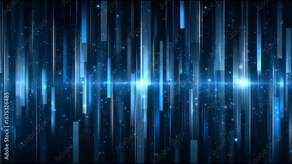 Aufkleber blue digital background with vertical light bars and glowing particles creating futuristic technolog