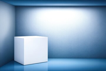 white box on blue background