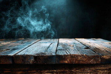Wooden surface with dramatic dark smoke effect, ideal for marketing, lifestyle, or creative projects.