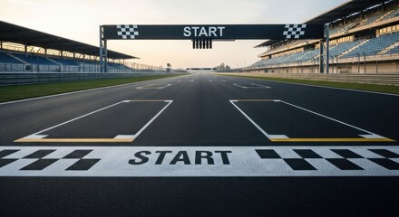 Empty racetrack, start line, sunrise