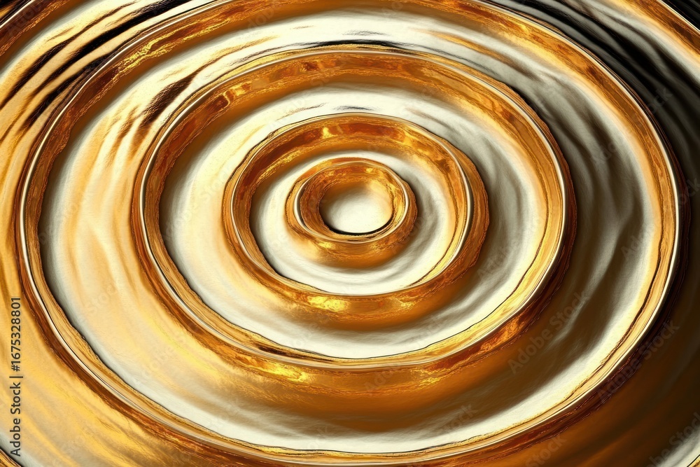 Poster golden concentric circular ripples creating a smooth wave pattern with metallic shine and fluid text