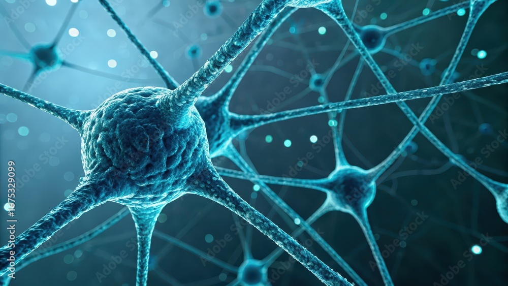 Poster ai dna intricate network of neurons highlighted in blue, showcasing the complexity of the nervous sy