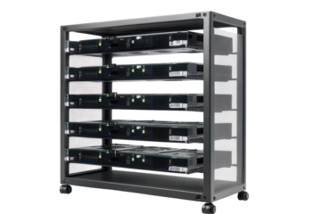 Isolated server rack showcasing multiple servers designed for efficient data processing and storage in a modern tech environment