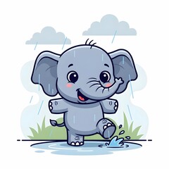 Obraz premium Happy Baby Elephant in the Rain