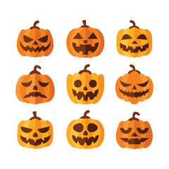Halloween Pumpkins set, isolated on white background. Jack o Lantern Pumpkin with spooky faces. Halloween pumpkins collection