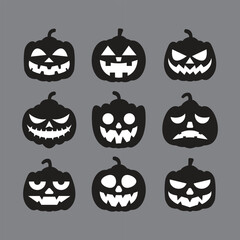 Halloween Pumpkins set, isolated on white background. Jack o Lantern Pumpkin with spooky faces. Halloween pumpkins collection