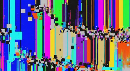 Abstract digital art with vibrant vertical stripes and pixelated glitches.