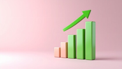 Stylized bar chart with rising green arrow on blue background, visualizing growth and success metrics