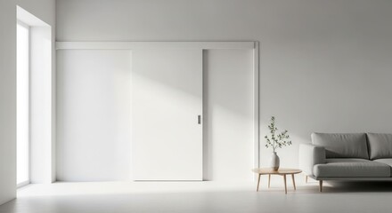 Minimalist, bright living room with sliding door