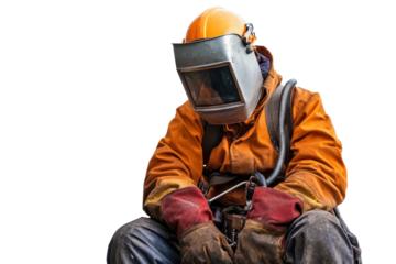Welder engaged in metalwork task, focused on precision and safety in a controlled environment, equipped with protective gear and welding equipment